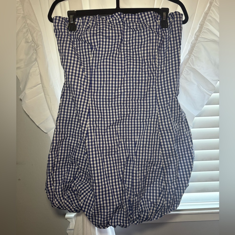 Fashion Nova Navy Checkered Mini Bubble Dress